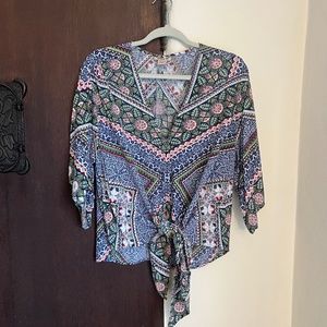 Lola P. Printed Tie Blouse, Size Medium